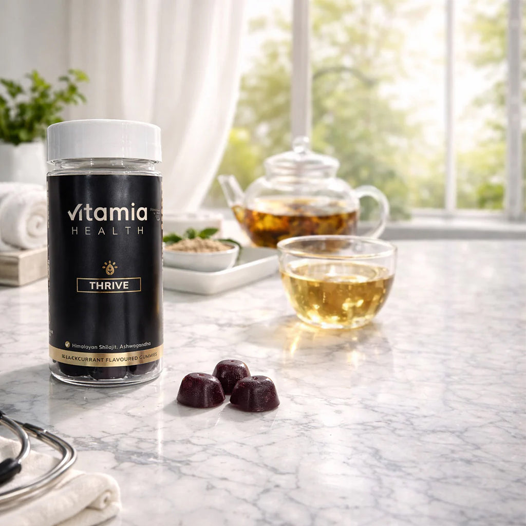 THRIVE daily food supplement gummies by Vitamia Health, made in the UK